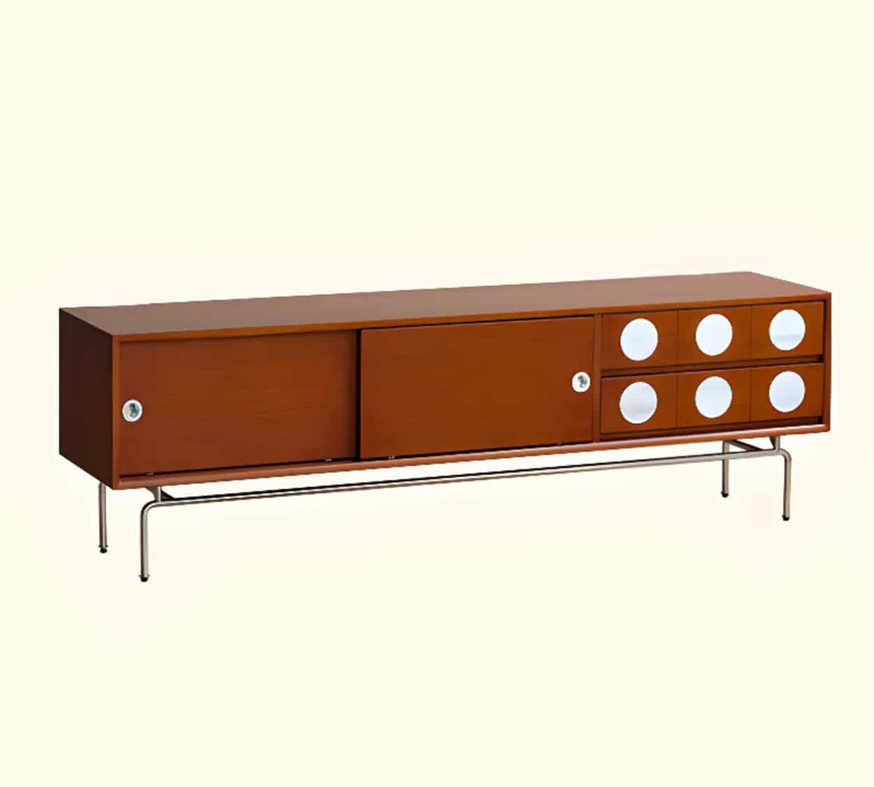Mid Century Modern Walnut Wood Tv Stand With Sliding Doors 2