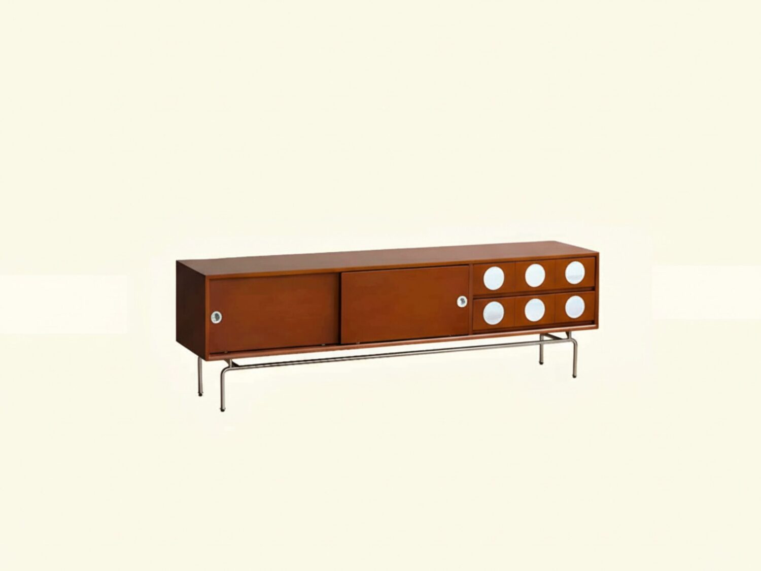 Mid Century Modern Walnut Wood Tv Stand With Sliding Doors 2