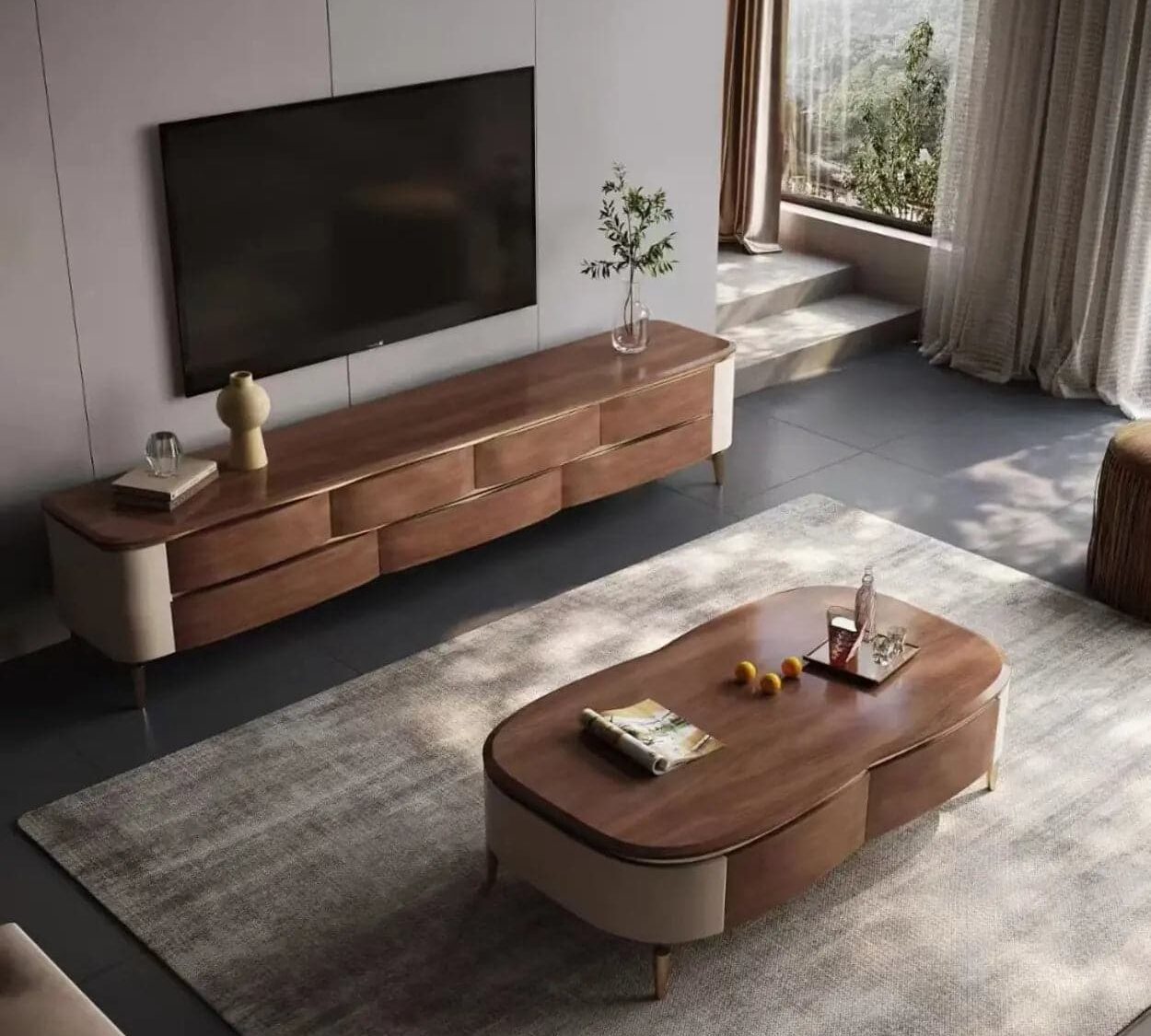 Mid Century Modern Walnut Wood Tv Stand With Storage 1