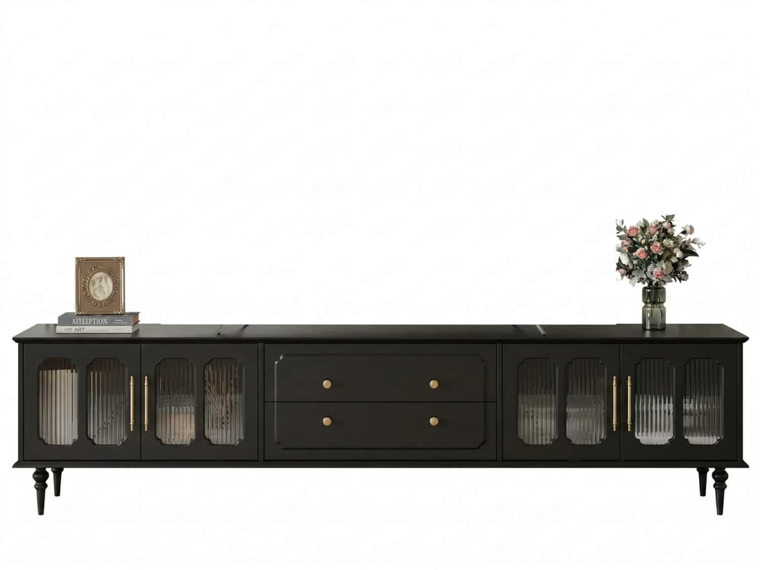 Mid-Century Modern Wood Black Drawers Long TV Stand 相册图 #1 resized