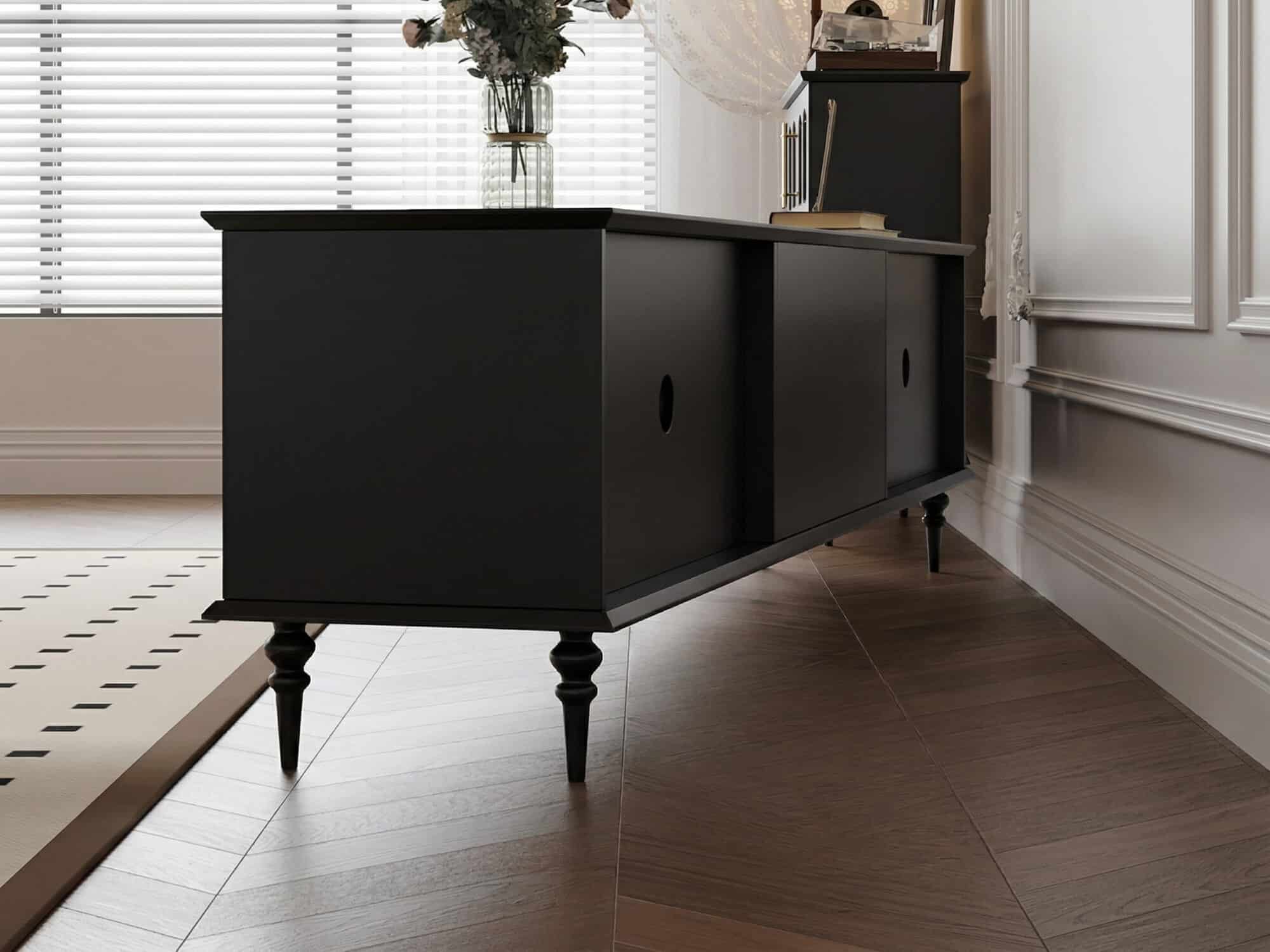 Mid-Century Modern Wood Black Drawers Long TV Stand - resized - 相册图 #5 Mid-Century Modern Wood Black Drawers Long TV Stand 相册图 #5 resized