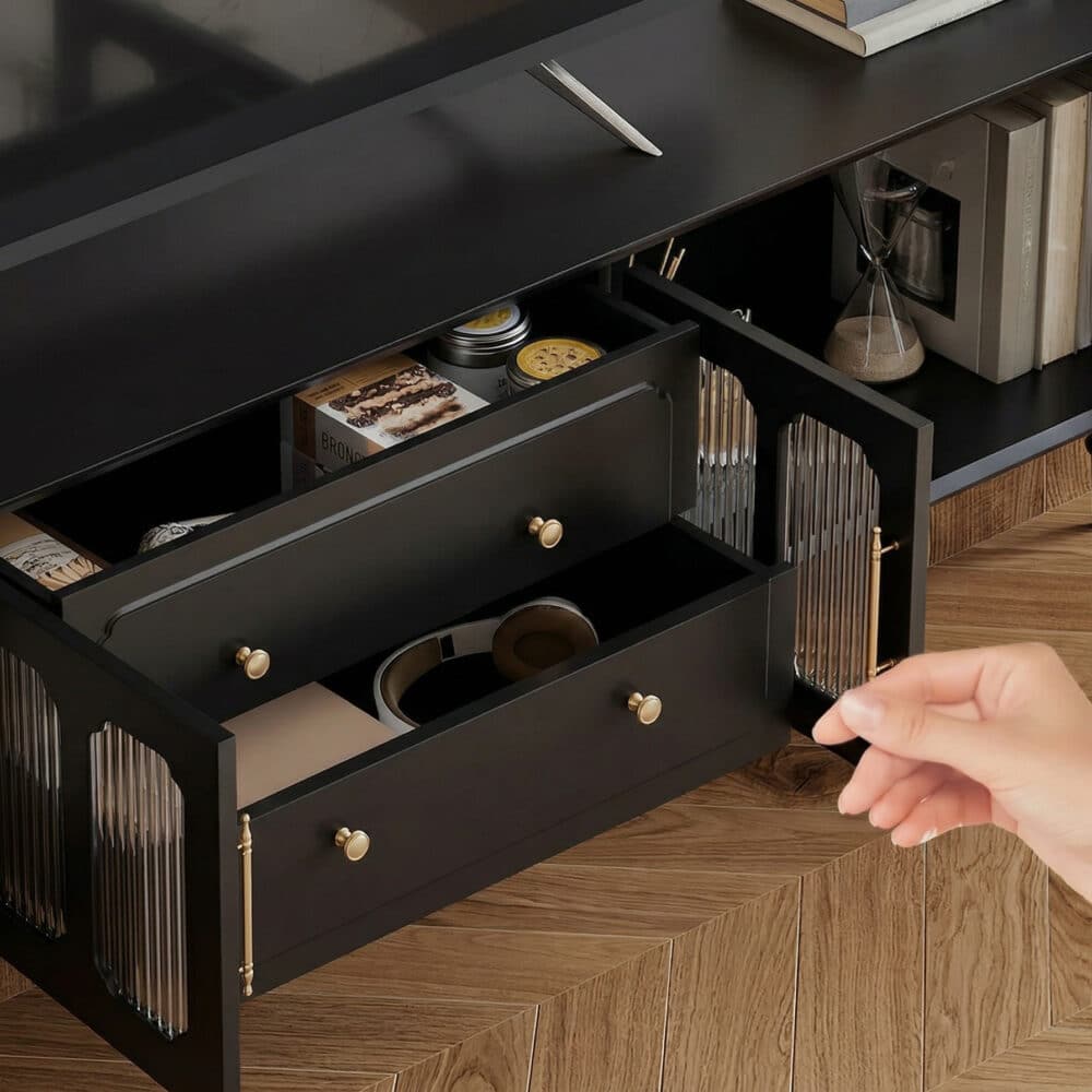 Mid-Century Modern Wood Black Drawers Long TV Stand - resized - 相册图 #7 Mid-Century Modern Wood Black Drawers Long TV Stand 相册图 #7 resized