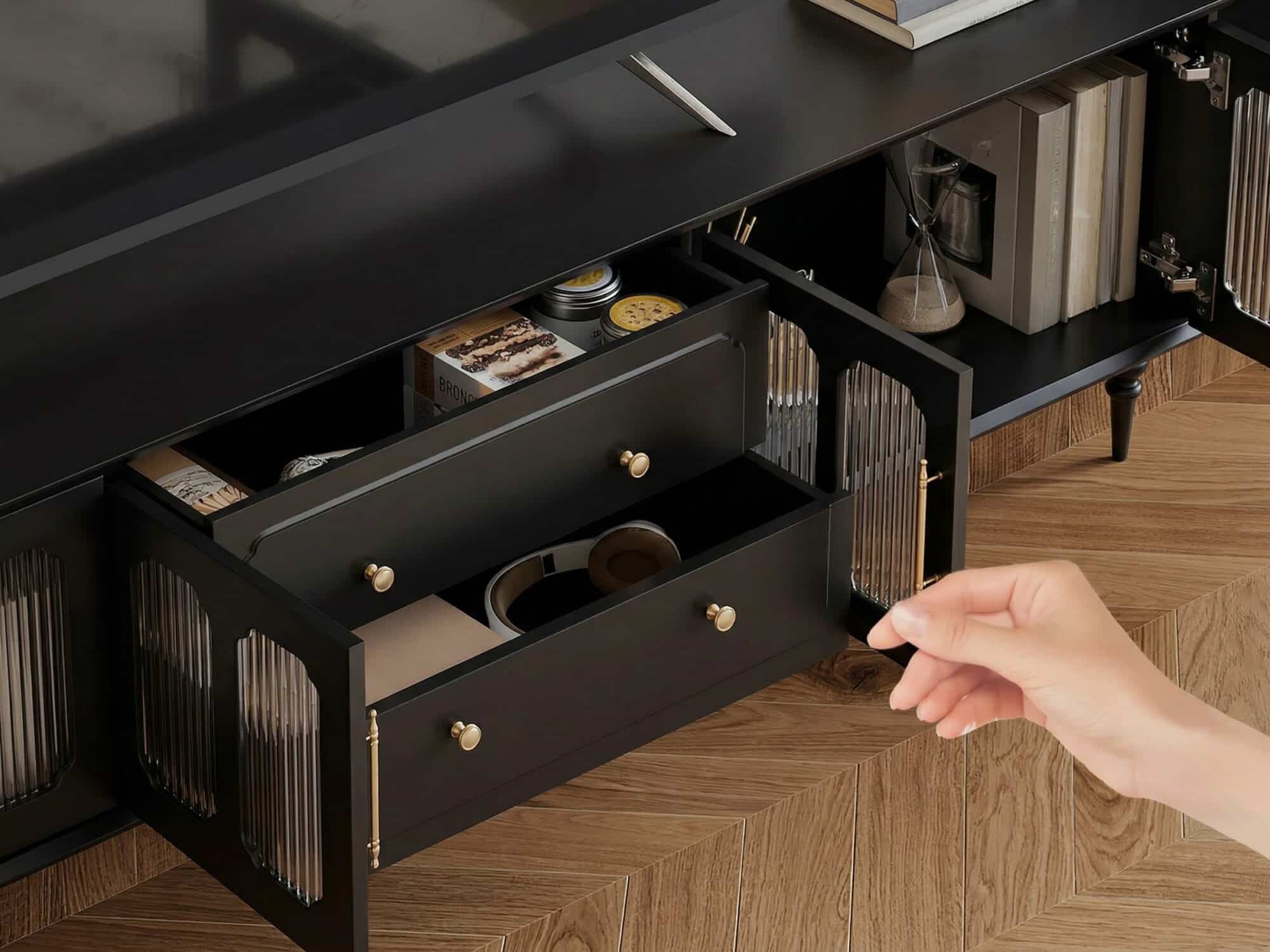 Mid-Century Modern Wood Black Drawers Long TV Stand - resized - 相册图 #7 Mid-Century Modern Wood Black Drawers Long TV Stand 相册图 #7 resized