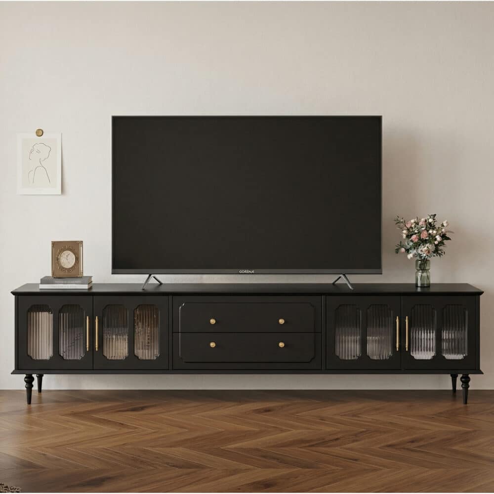 Mid-Century Modern Wood Black Drawers Long TV Stand - scene - 商品主图 Mid-Century Modern Wood Black Drawers Long TV Stand 商品主图 scene