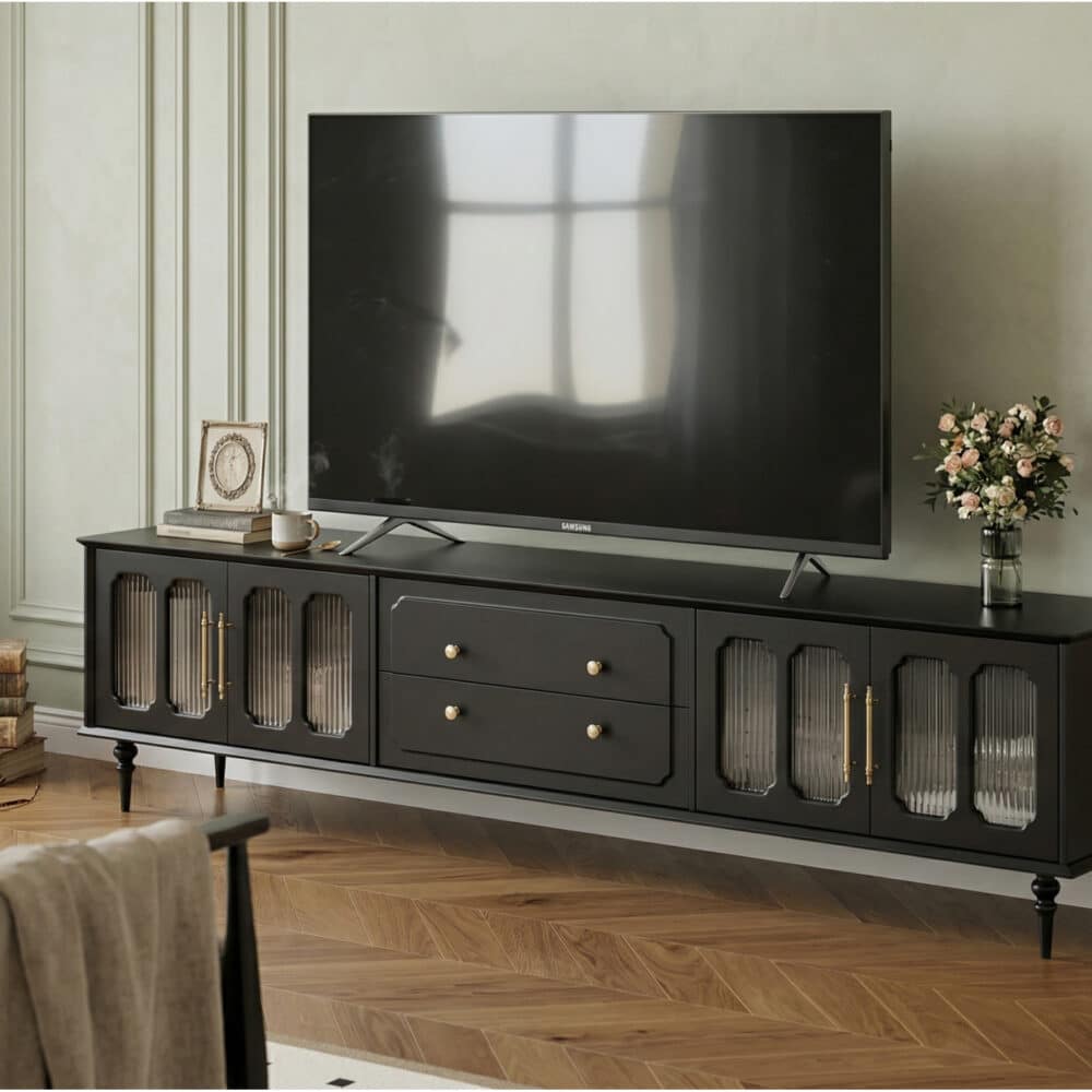 Mid-Century Modern Wood Black Drawers Long TV Stand - scene - 相册图 #3 Mid-Century Modern Wood Black Drawers Long TV Stand 相册图 #3 scene