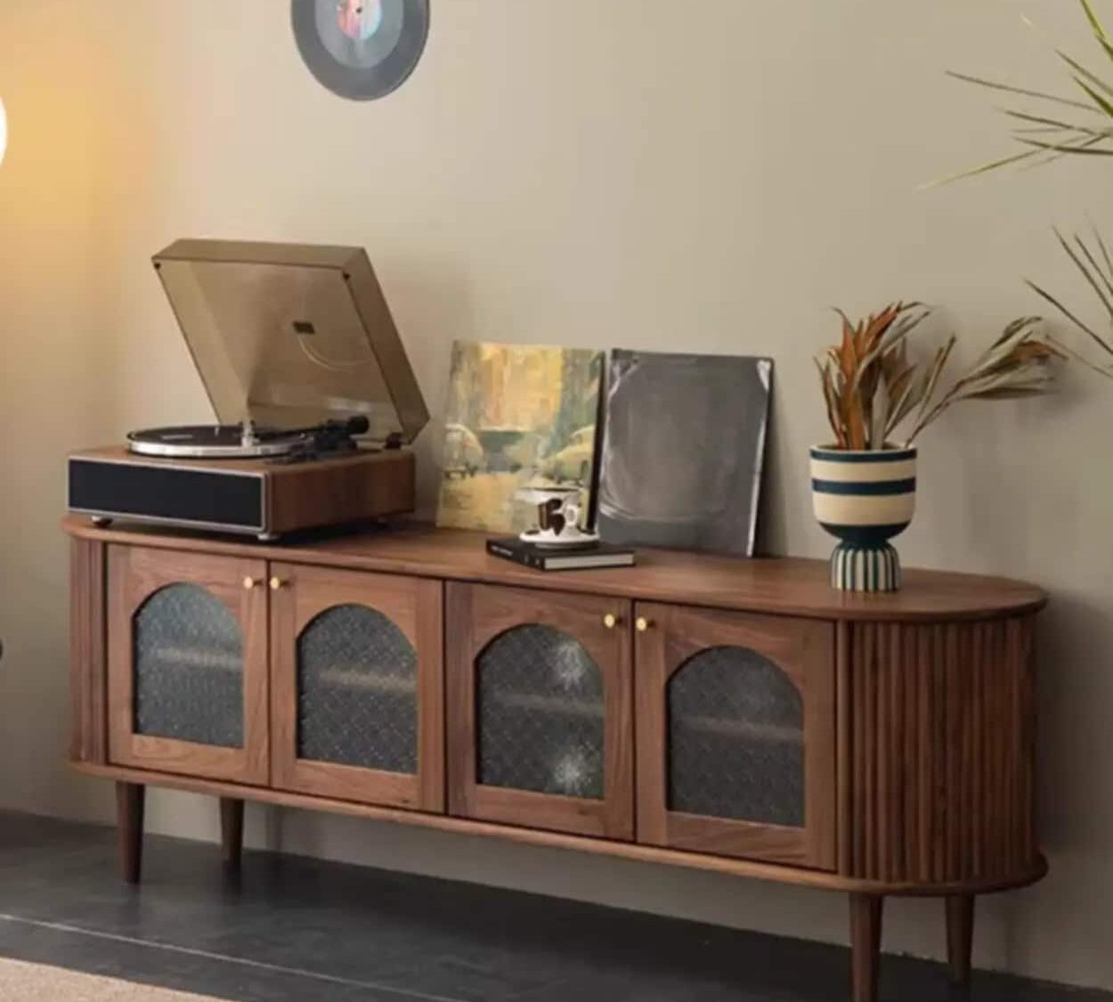 Mid Century Walnut Wood Tv Stand With Storage Cabinet 1