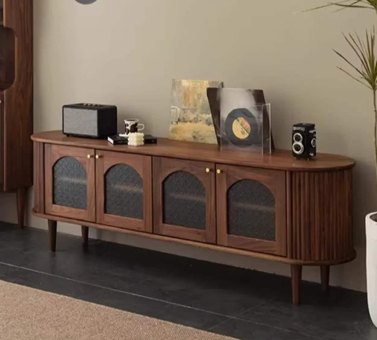 Mid Century Walnut Wood Tv Stand With Storage Cabinet 2