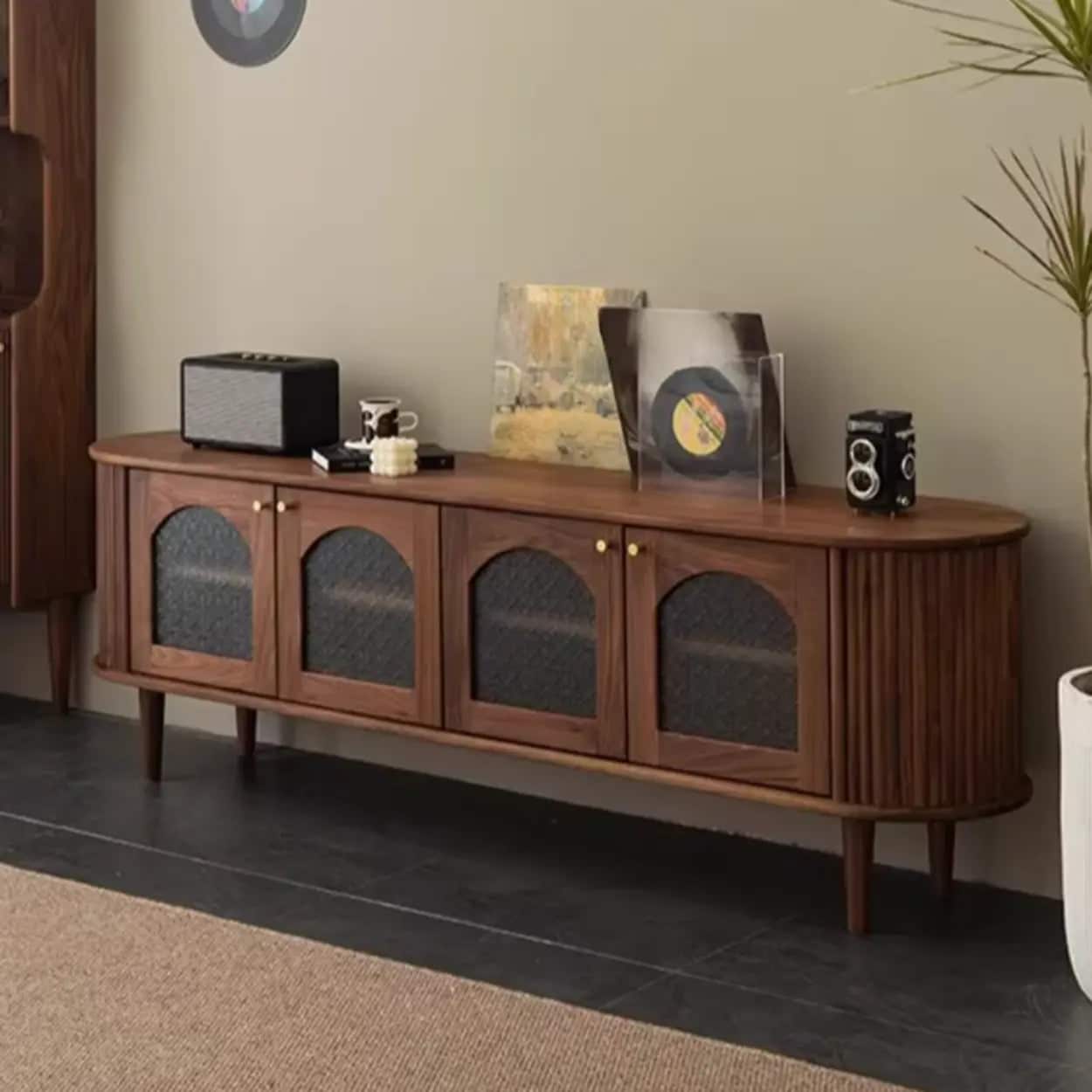 mid-century-walnut-wood-tv-stand-with-storage-cabinet-2 Mid Century Walnut Wood Tv Stand With Storage Cabinet 2