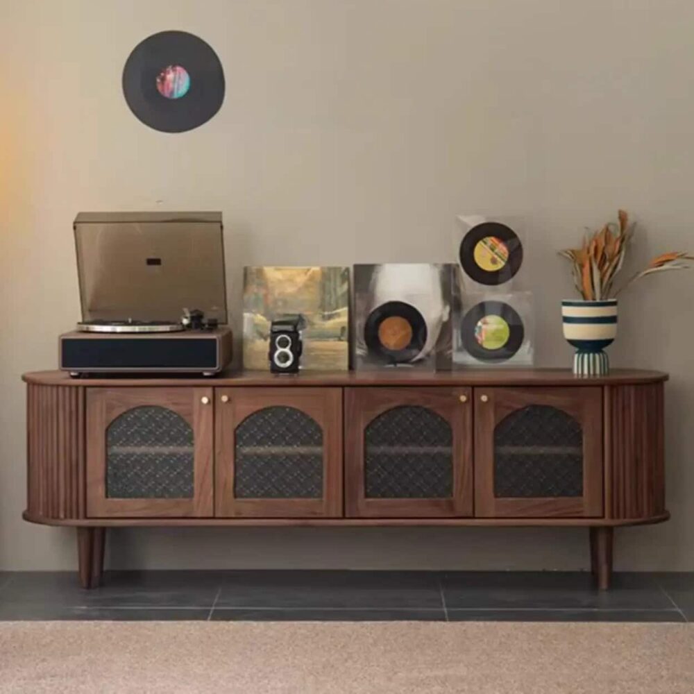 mid-century-walnut-wood-tv-stand-with-storage-cabinet-3 Mid Century Walnut Wood Tv Stand With Storage Cabinet 3