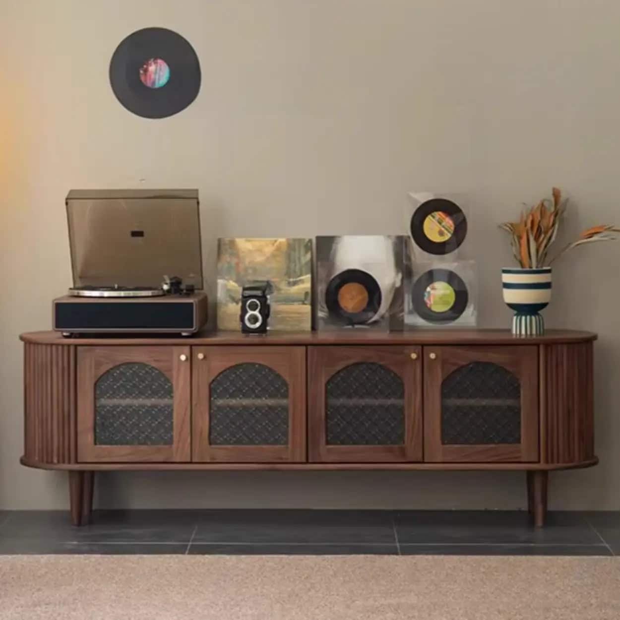 mid-century-walnut-wood-tv-stand-with-storage-cabinet-3 Mid Century Walnut Wood Tv Stand With Storage Cabinet 3