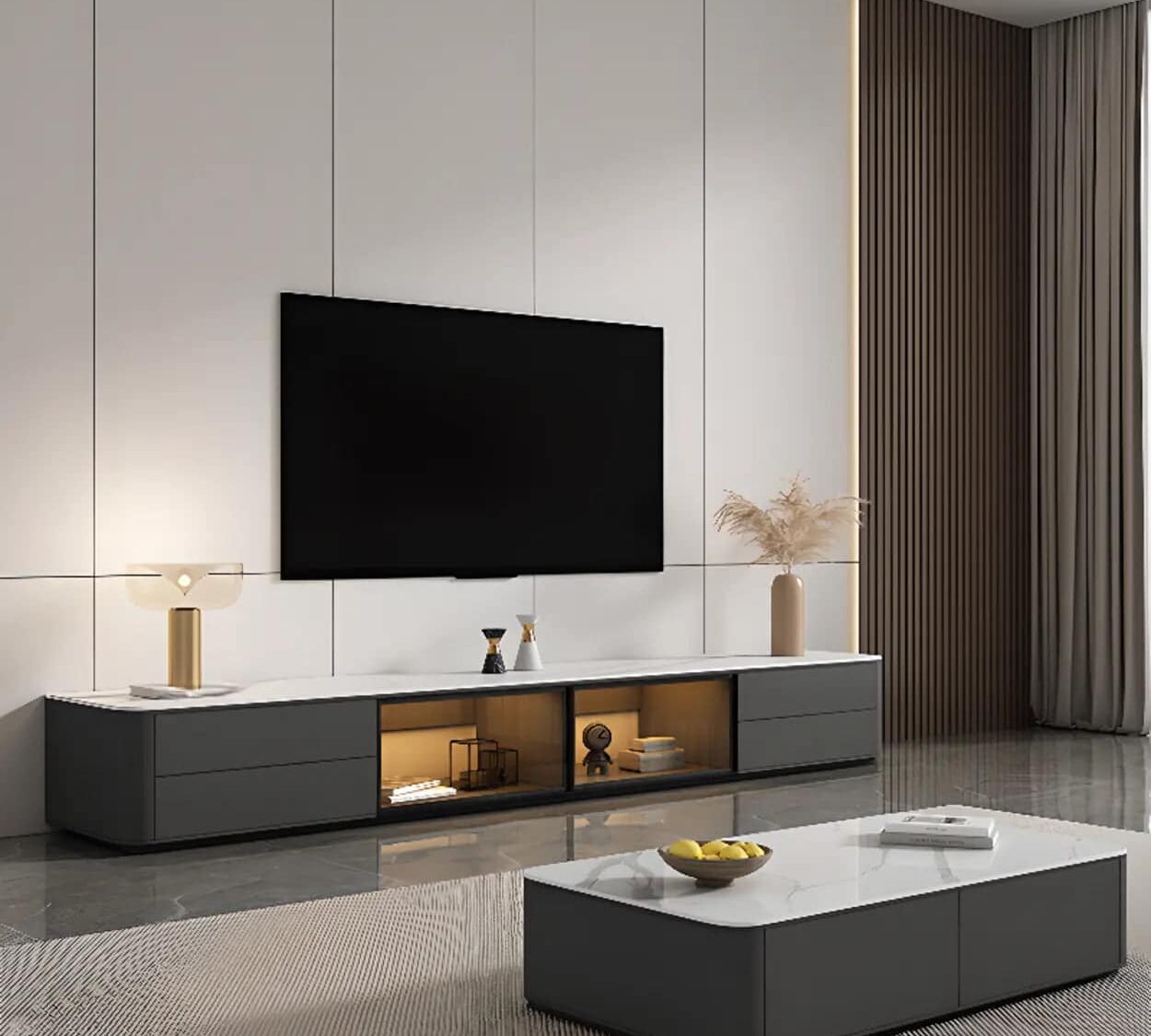 modern-led-tv-stand-with-drawers-and-glass-cabinet-doors-1 Modern Led Tv Stand With Drawers And Glass Cabinet Doors 1