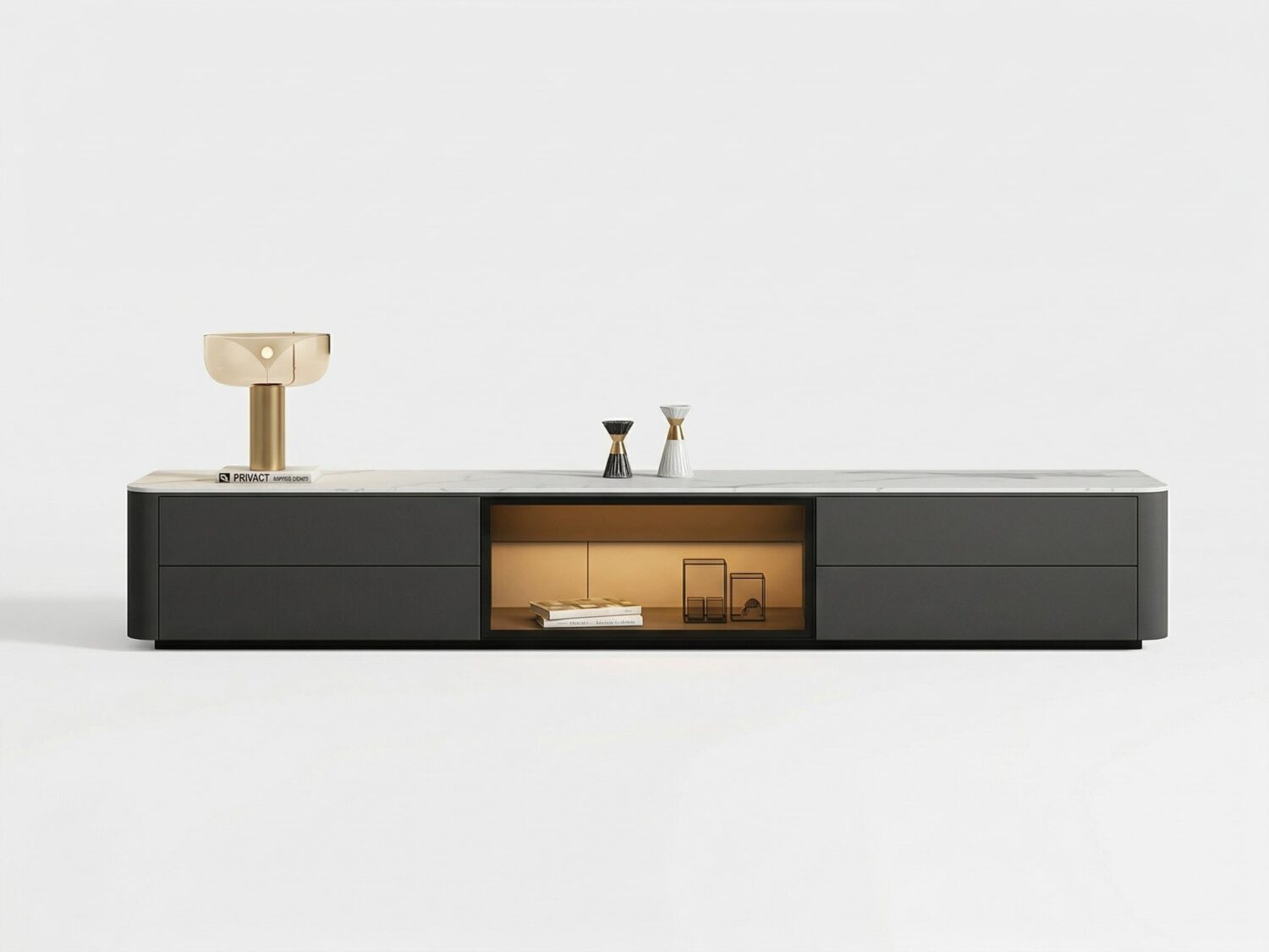 Modern Led Tv Stand With Drawers And Glass Cabinet Doors 2