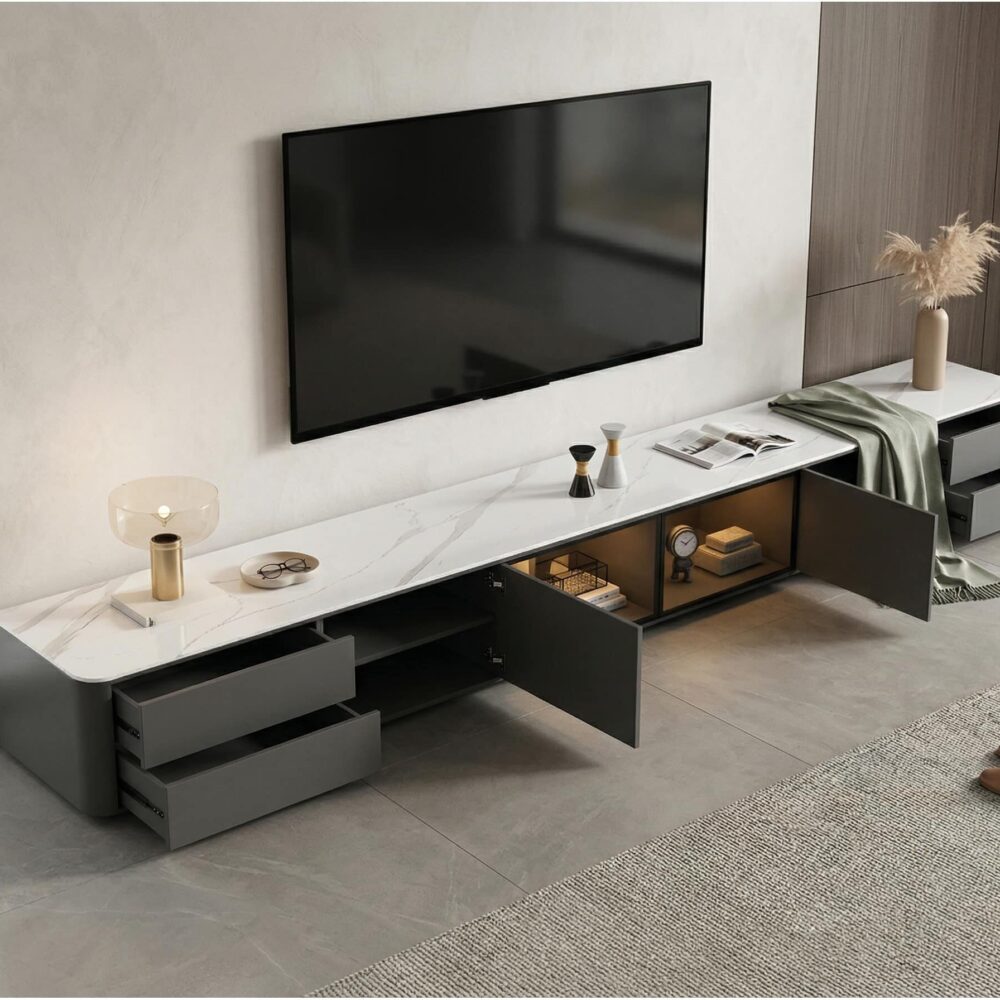 modern-led-tv-stand-with-drawers-and-glass-cabinet-doors-4 Modern Led Tv Stand With Drawers And Glass Cabinet Doors 4