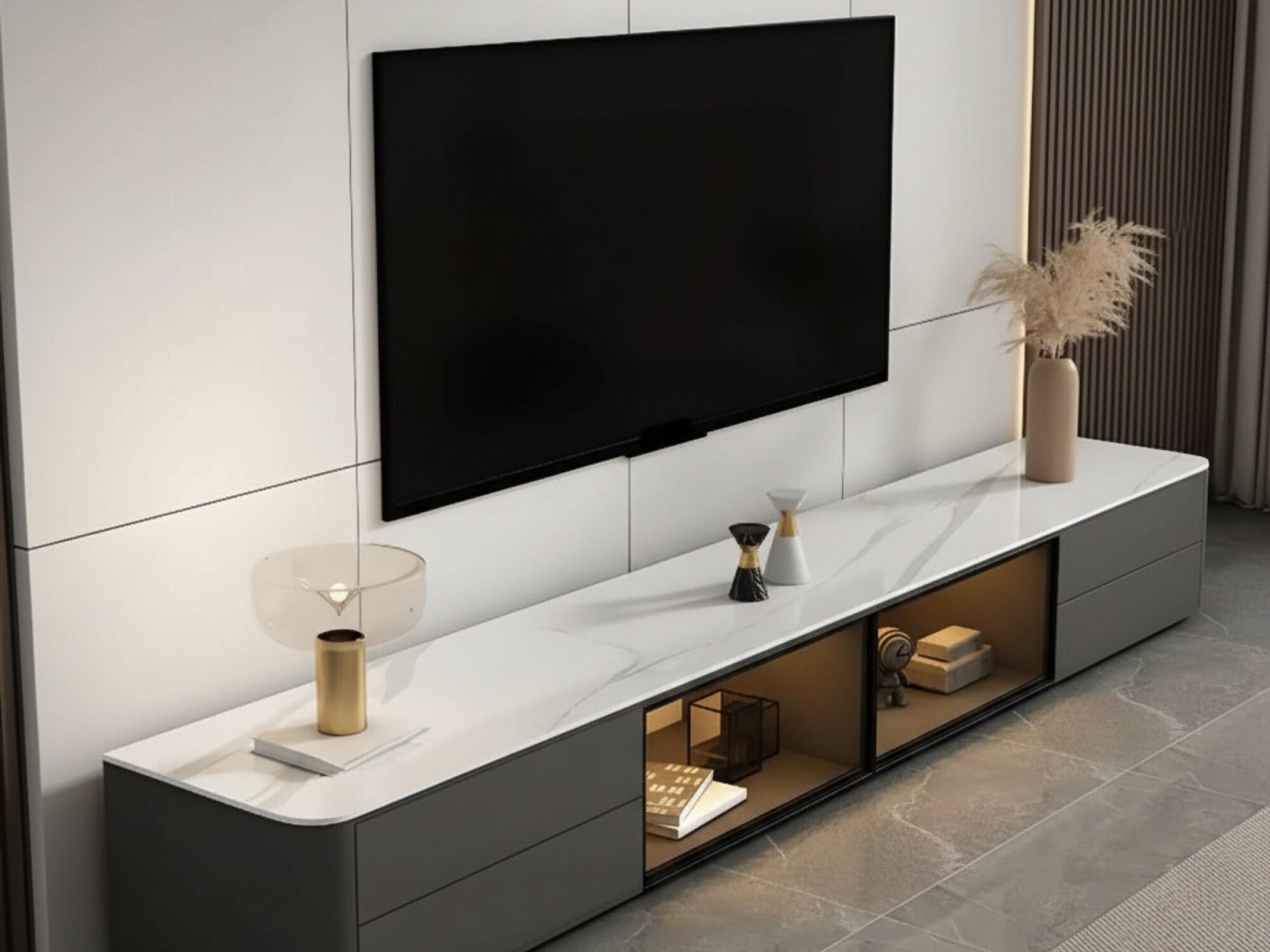 modern-led-tv-stand-with-drawers-and-glass-cabinet-doors-6 Modern Led Tv Stand With Drawers And Glass Cabinet Doors 6