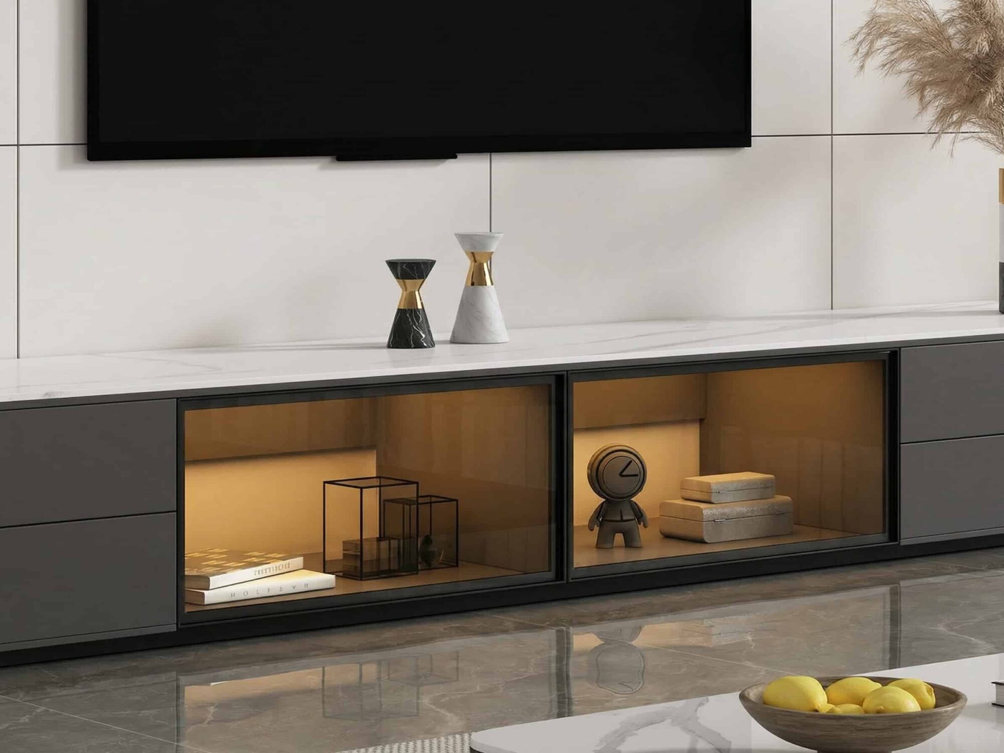 modern-led-tv-stand-with-drawers-and-glass-cabinet-doors-8 Modern Led Tv Stand With Drawers And Glass Cabinet Doors 8