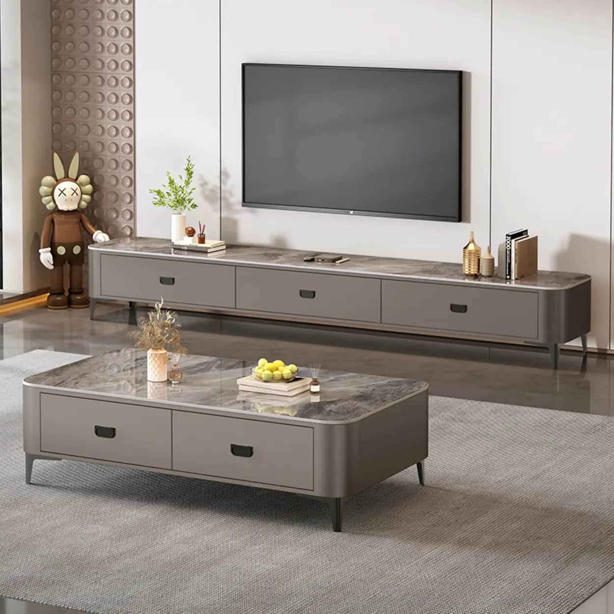 modern-marble-top-gray-tv-stand-with-drawers-storage-1 Modern Marble Top Gray Tv Stand With Drawers Storage 1