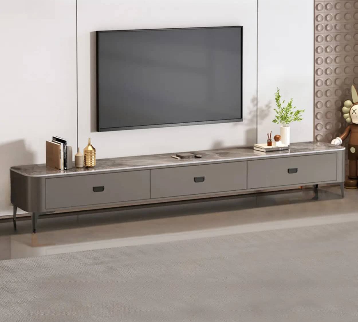 Modern Marble Top Gray Tv Stand With Drawers Storage 2