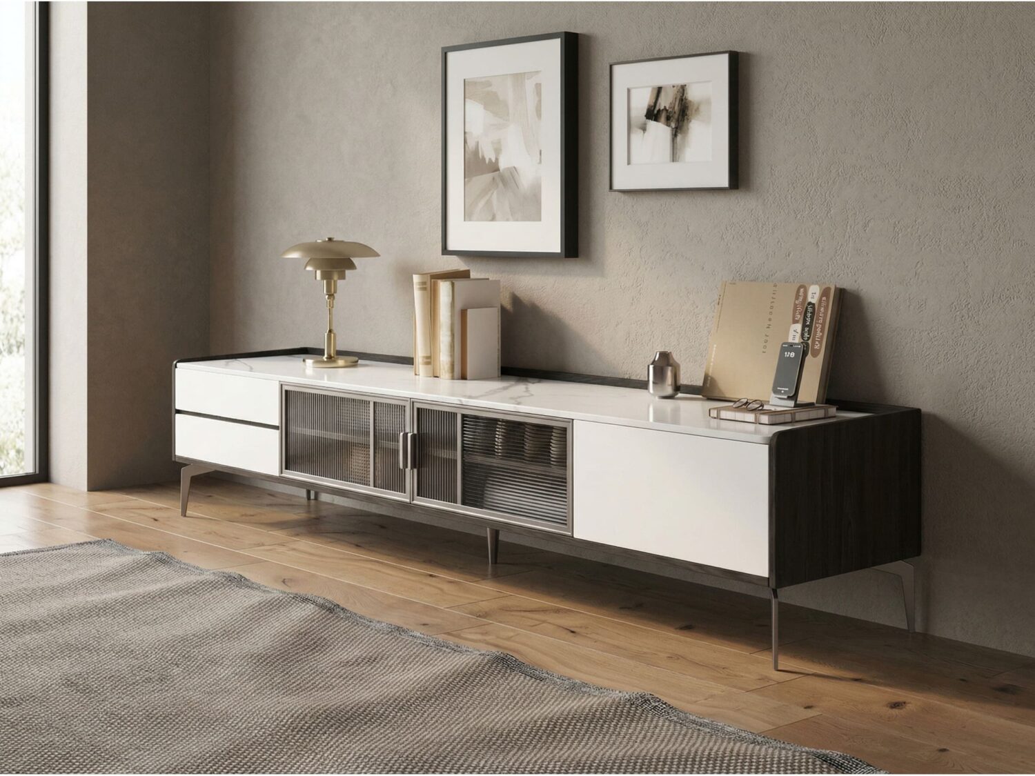 Modern Minimalist Tv Stand With Drawers And Marble Top 2