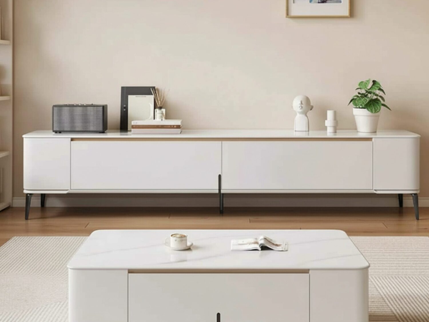 Modern Minimalist White Tv Stand With Storage 1