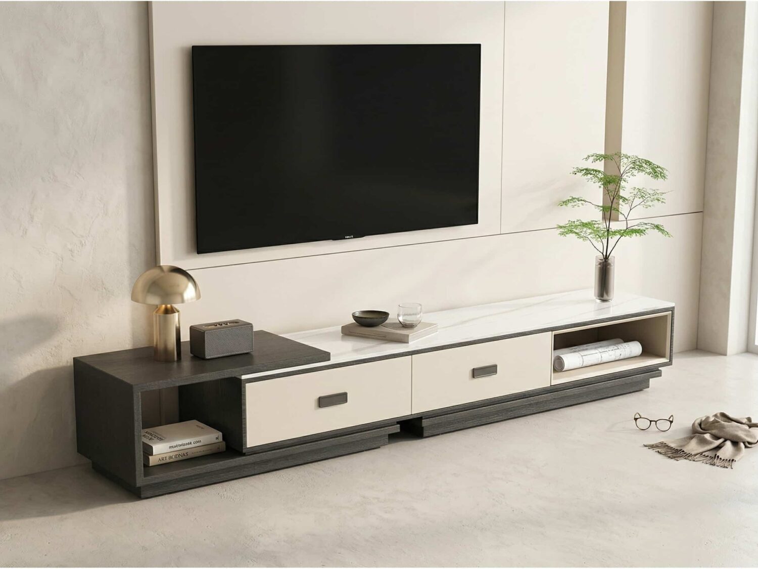 Modern Rectangle Marble Top Tv Stand With Drawers 3