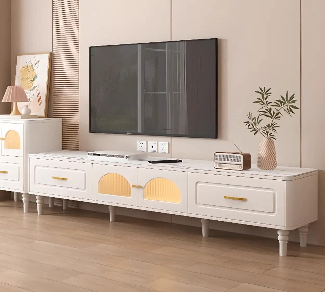 Modern Rectangle White Tv Stand With Storage Drawers 1
