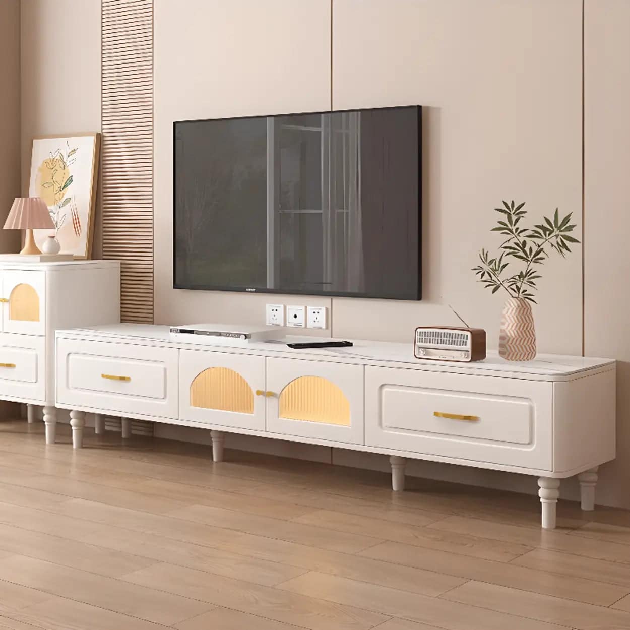 modern-rectangle-white-tv-stand-with-storage-drawers-1 Modern Rectangle White Tv Stand With Storage Drawers 1