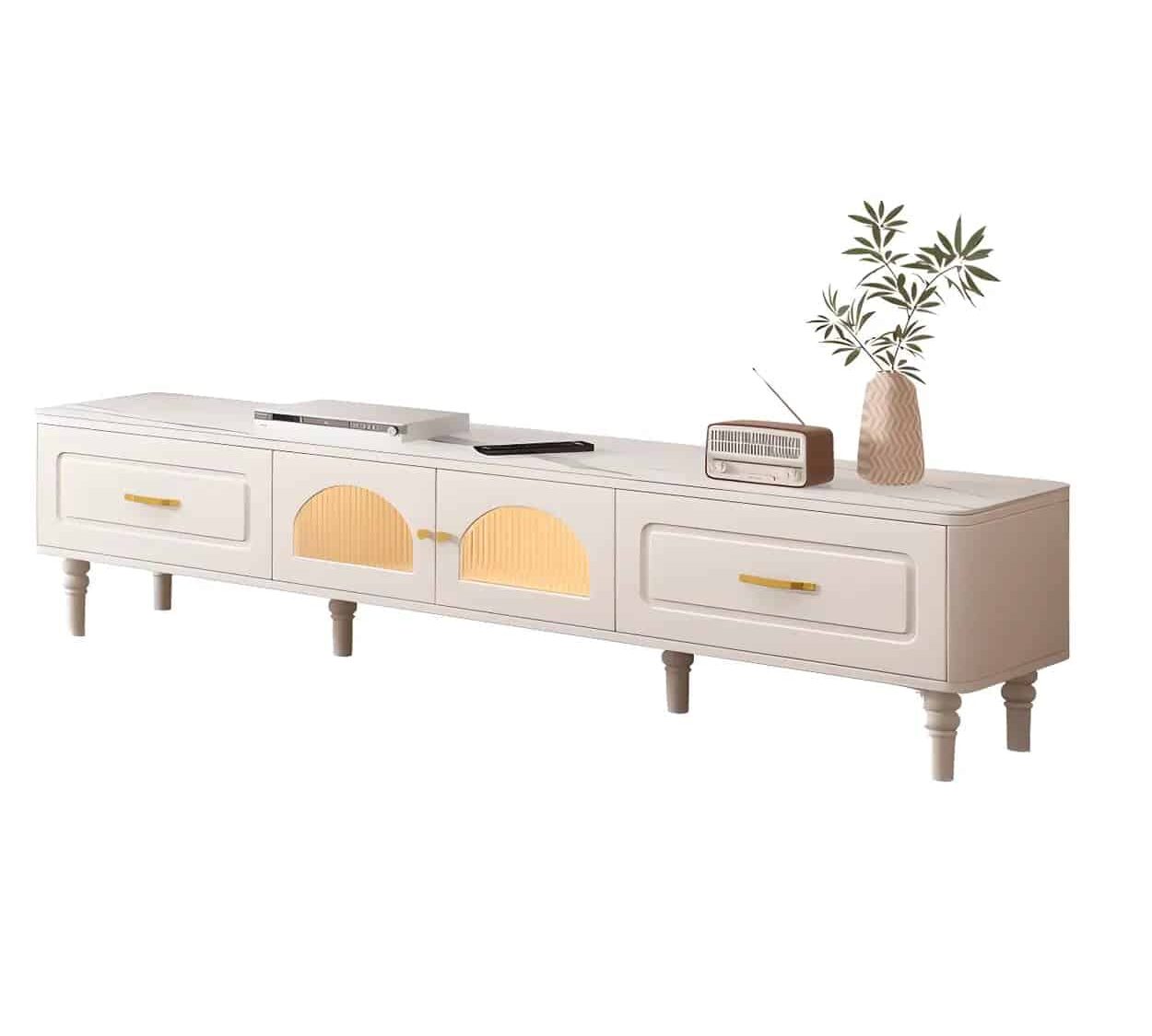 Modern Rectangle White Tv Stand With Storage Drawers 2