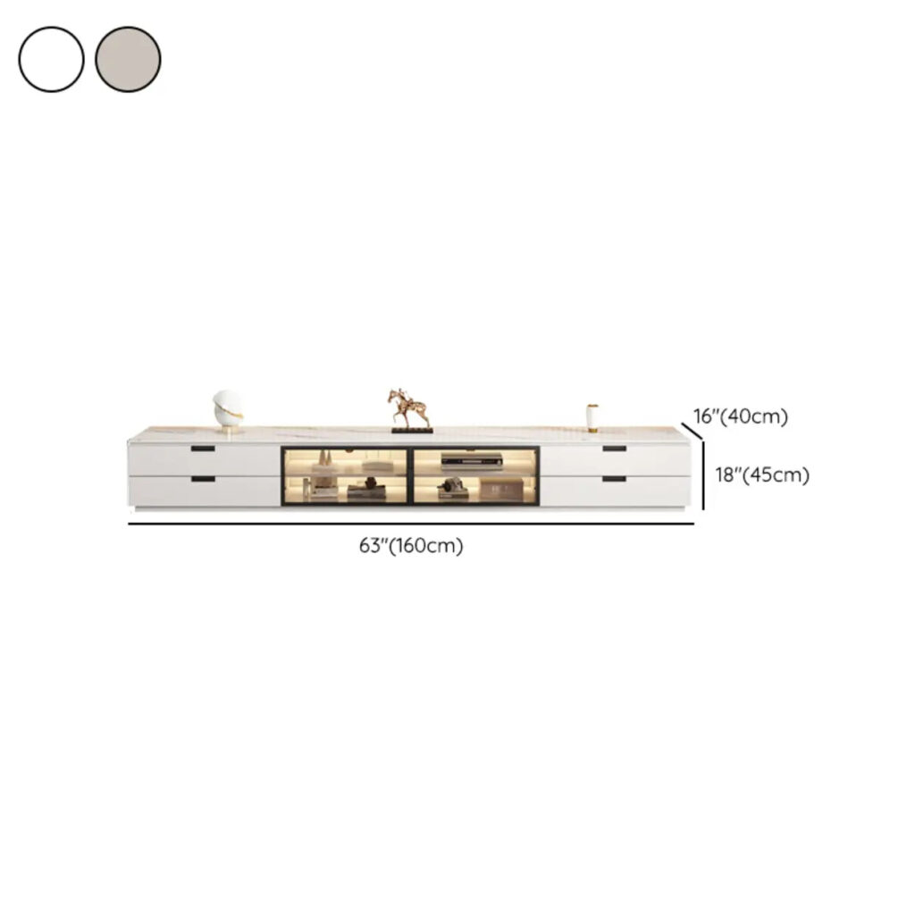 Modern Rectangular Stone Living Room White Led Tv Stand 13