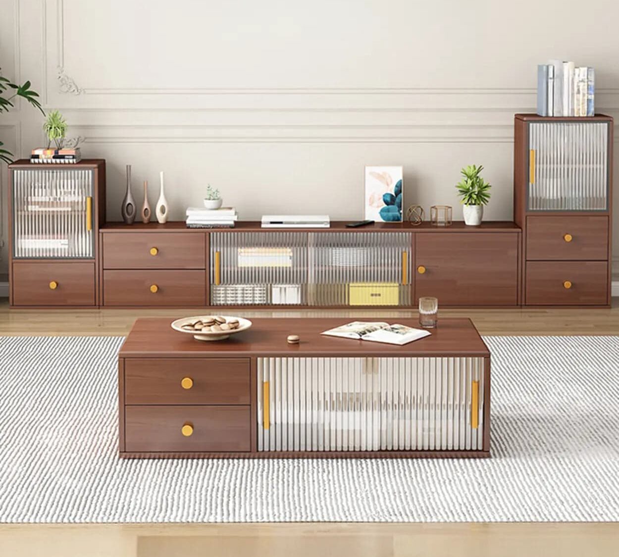 Modern Walnut Wood Tv Stand With Storage Cabinet 1