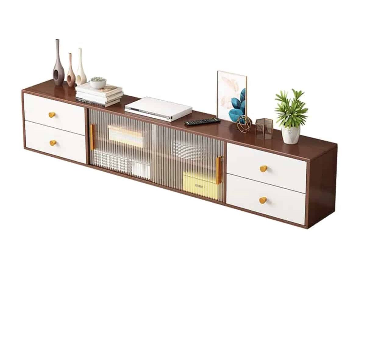 Modern Walnut Wood Tv Stand With Storage Cabinet 2