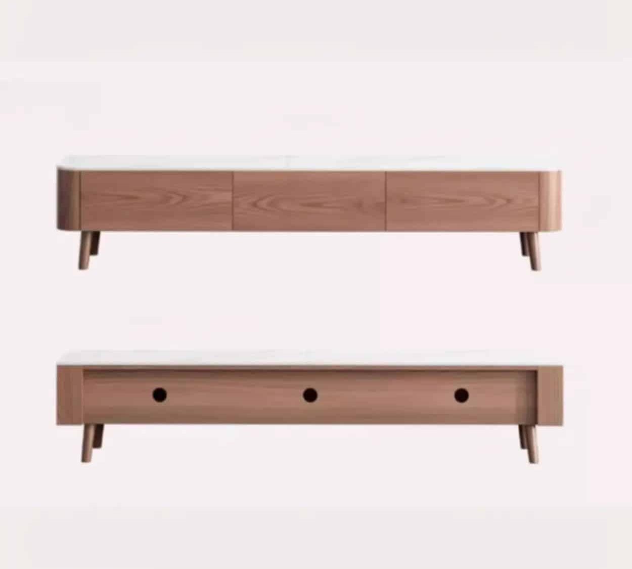 Modern Wood Tv Stand With Marble Top And Storage Drawers 2