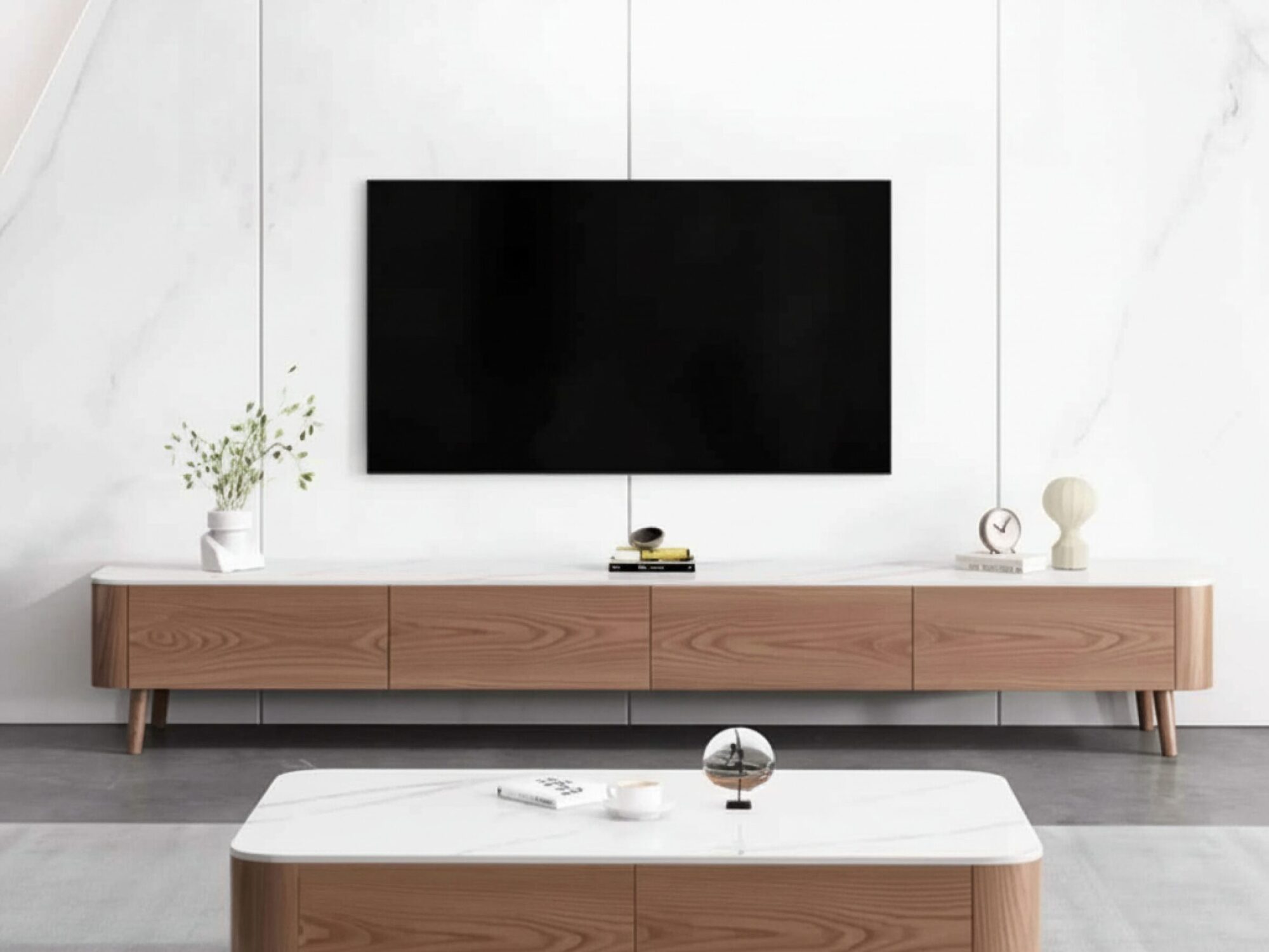 modern-wood-tv-stand-with-marble-top-and-storage-drawers-4 Modern Wood Tv Stand With Marble Top And Storage Drawers 4