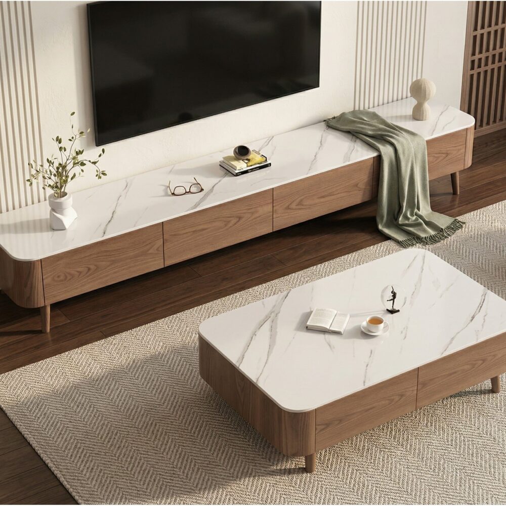 modern-wood-tv-stand-with-marble-top-and-storage-drawers-5 Modern Wood Tv Stand With Marble Top And Storage Drawers 5