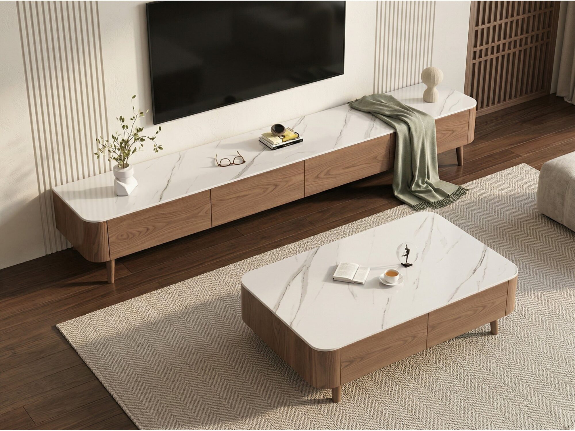 modern-wood-tv-stand-with-marble-top-and-storage-drawers-5 Modern Wood Tv Stand With Marble Top And Storage Drawers 5