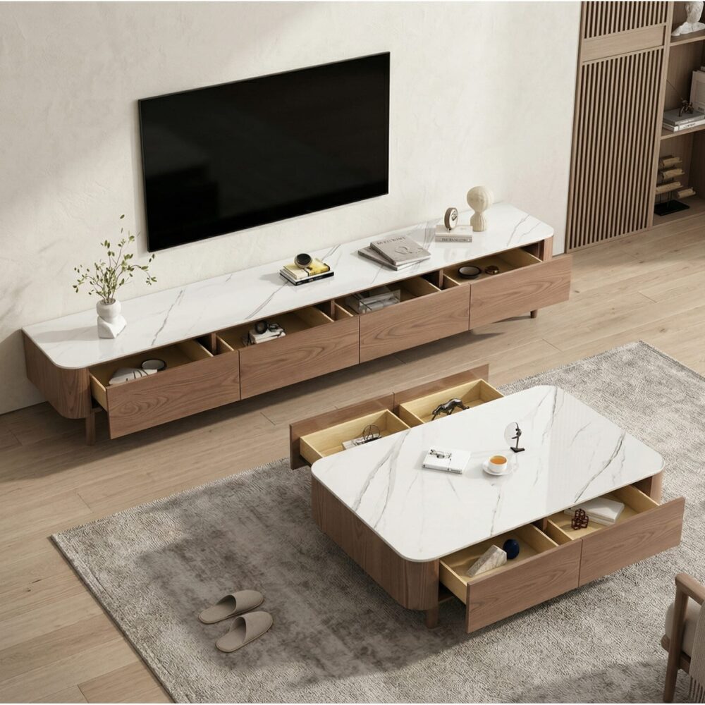modern-wood-tv-stand-with-marble-top-and-storage-drawers-6 Modern Wood Tv Stand With Marble Top And Storage Drawers 6