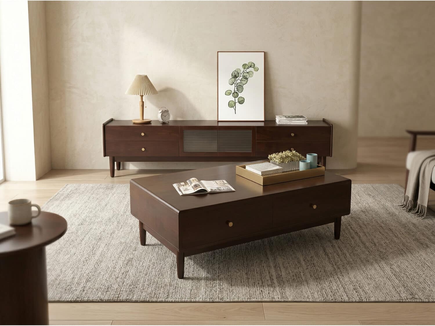 Nut-Brown Oak Medium Wood Tone TV Stand with Storage 商品主图 scene