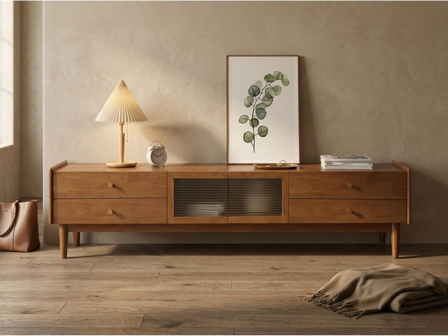 Nut-Brown Oak Medium Wood Tone TV Stand with Storage 相册图 #1 scene