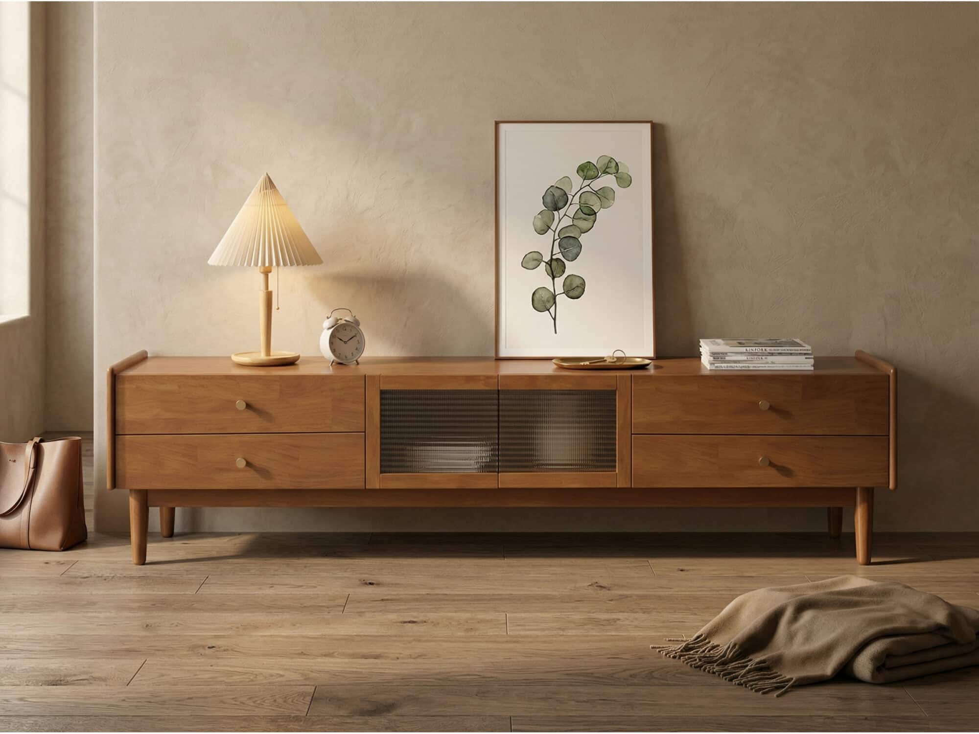 Nut-Brown Oak Medium Wood Tone TV Stand with Storage - scene - 相册图 #1 Nut-Brown Oak Medium Wood Tone TV Stand with Storage 相册图 #1 scene