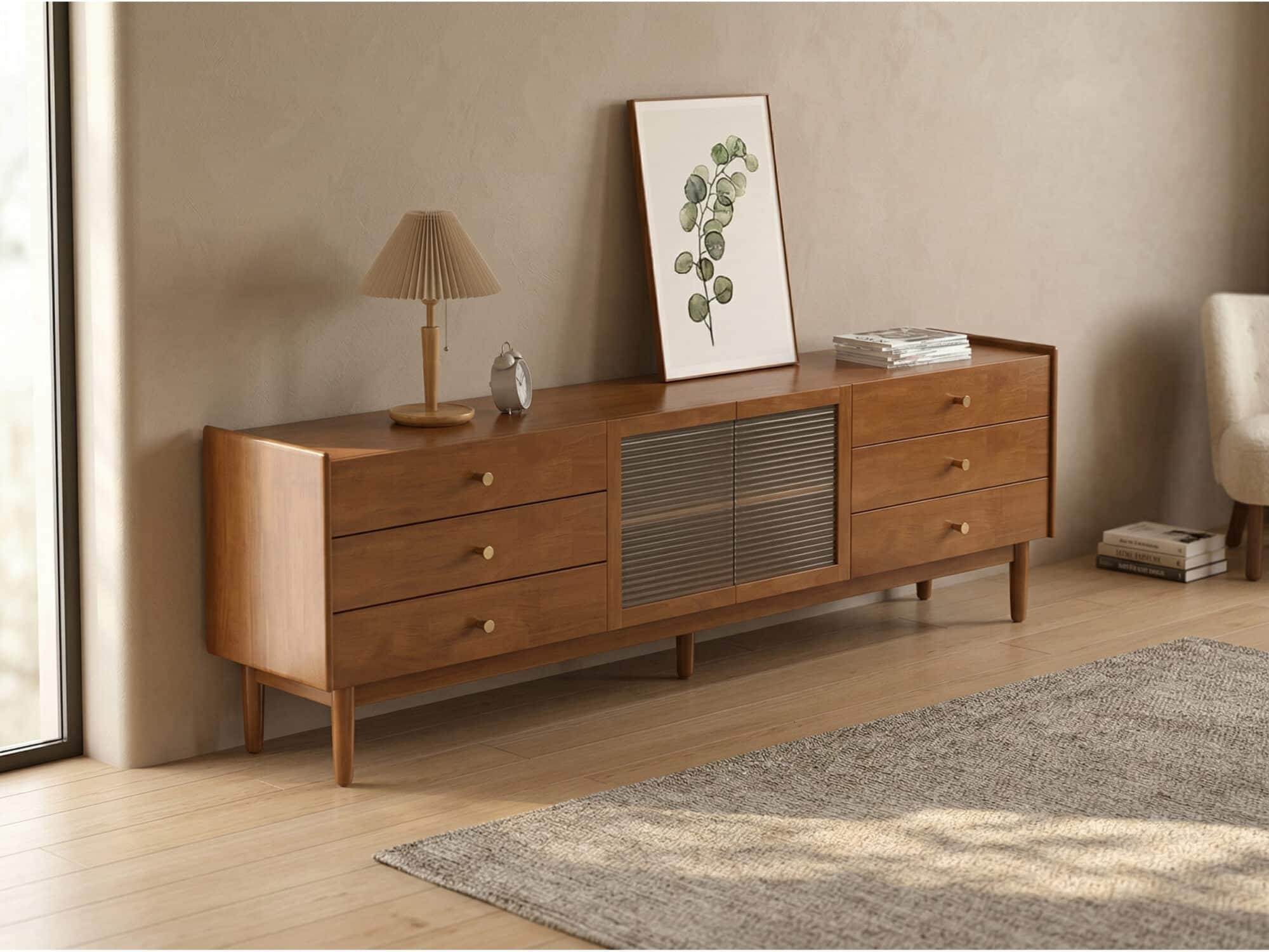 Nut-Brown Oak Medium Wood Tone TV Stand with Storage - scene - 相册图 #2 Nut-Brown Oak Medium Wood Tone TV Stand with Storage 相册图 #2 scene