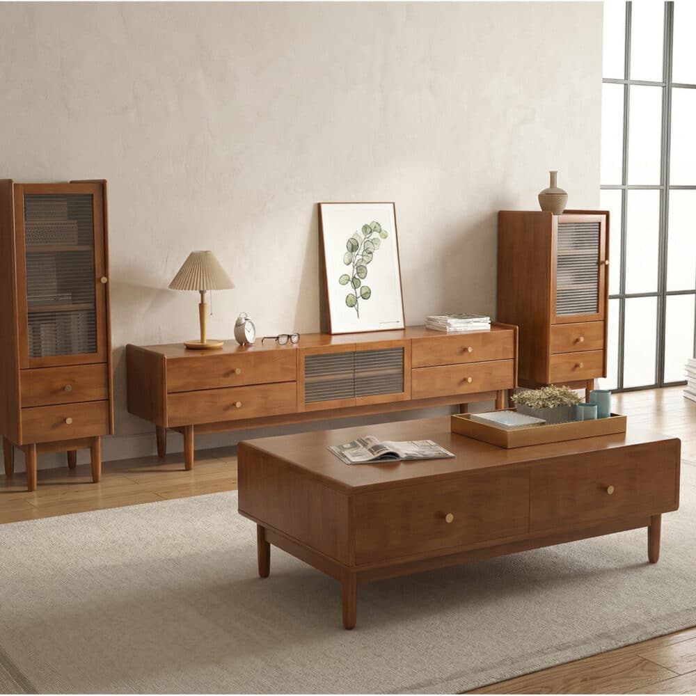 Nut-Brown Oak Medium Wood Tone TV Stand with Storage - scene - 相册图 #3 Nut-Brown Oak Medium Wood Tone TV Stand with Storage 相册图 #3 scene