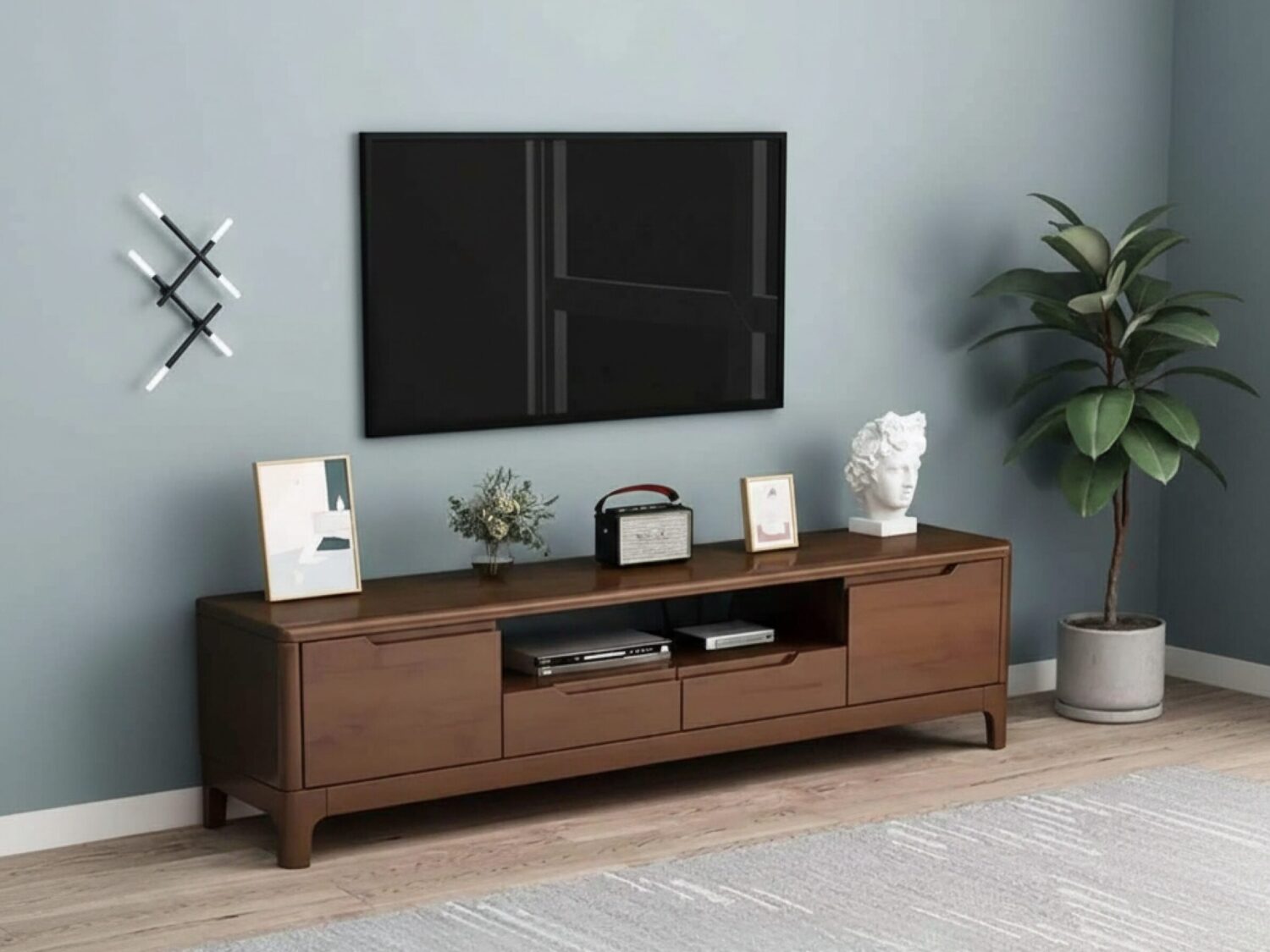 nut-brown-rubberwood-tv-stand-with-shelves-cabinet-1 Nut Brown Rubberwood Tv Stand With Shelves Cabinet 1