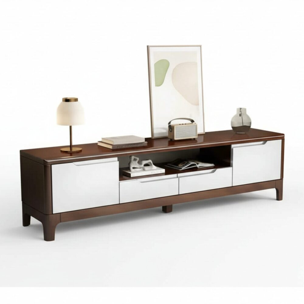 nut-brown-rubberwood-tv-stand-with-shelves-cabinet-12 Nut Brown Rubberwood Tv Stand With Shelves Cabinet 12