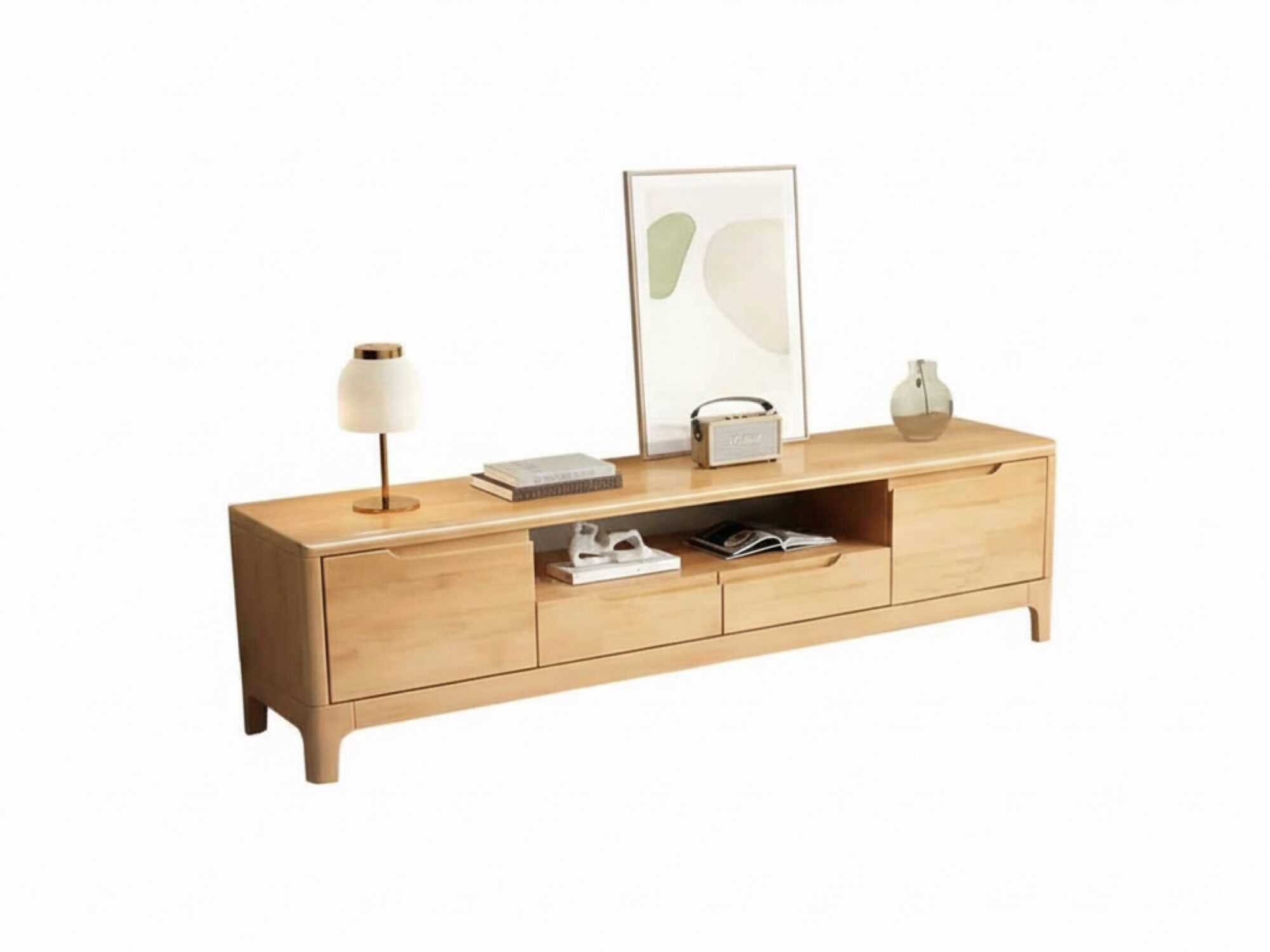 nut-brown-rubberwood-tv-stand-with-shelves-cabinet-19 Nut Brown Rubberwood Tv Stand With Shelves Cabinet 19