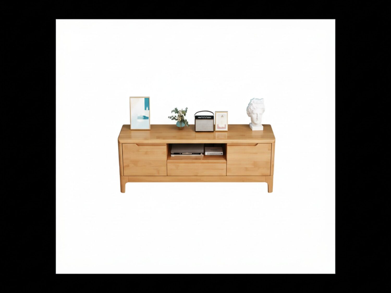 Nut Brown Rubberwood Tv Stand With Shelves Cabinet 2