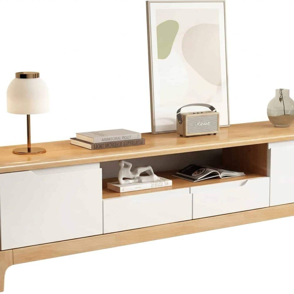 nut-brown-rubberwood-tv-stand-with-shelves-cabinet-22 Nut Brown Rubberwood Tv Stand With Shelves Cabinet 22