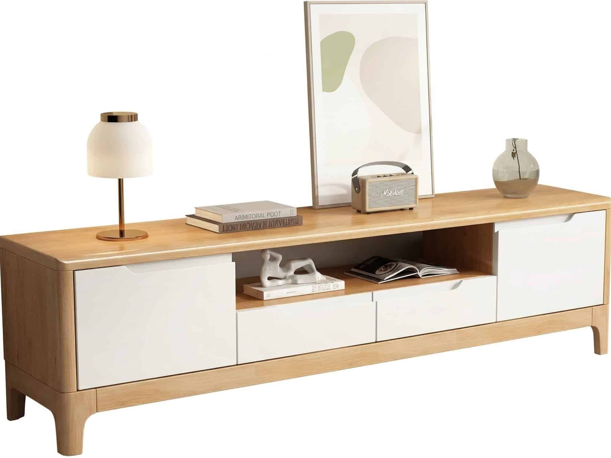 nut-brown-rubberwood-tv-stand-with-shelves-cabinet-22 Nut Brown Rubberwood Tv Stand With Shelves Cabinet 22