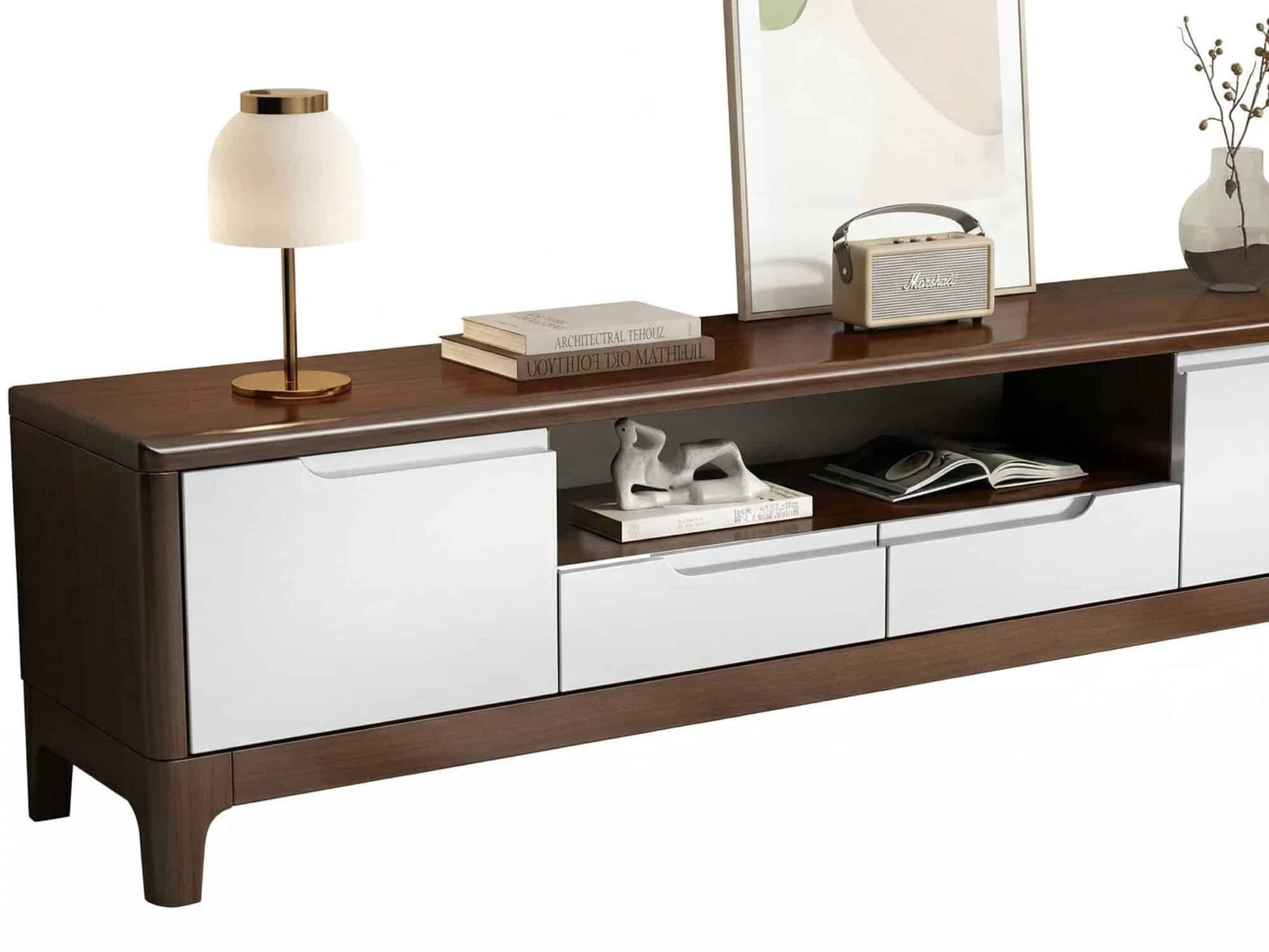 nut-brown-rubberwood-tv-stand-with-shelves-cabinet-24 Nut Brown Rubberwood Tv Stand With Shelves Cabinet 24