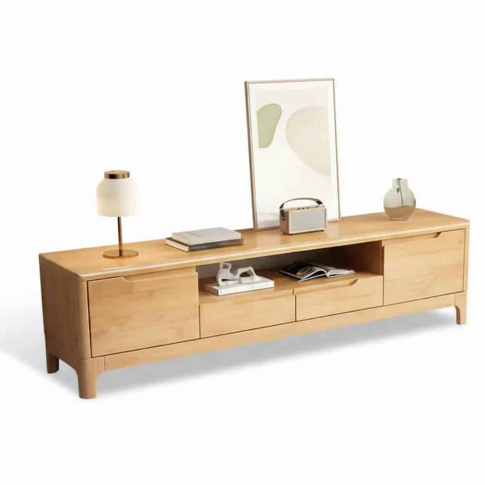nut-brown-rubberwood-tv-stand-with-shelves-cabinet-3 Nut Brown Rubberwood Tv Stand With Shelves Cabinet 3