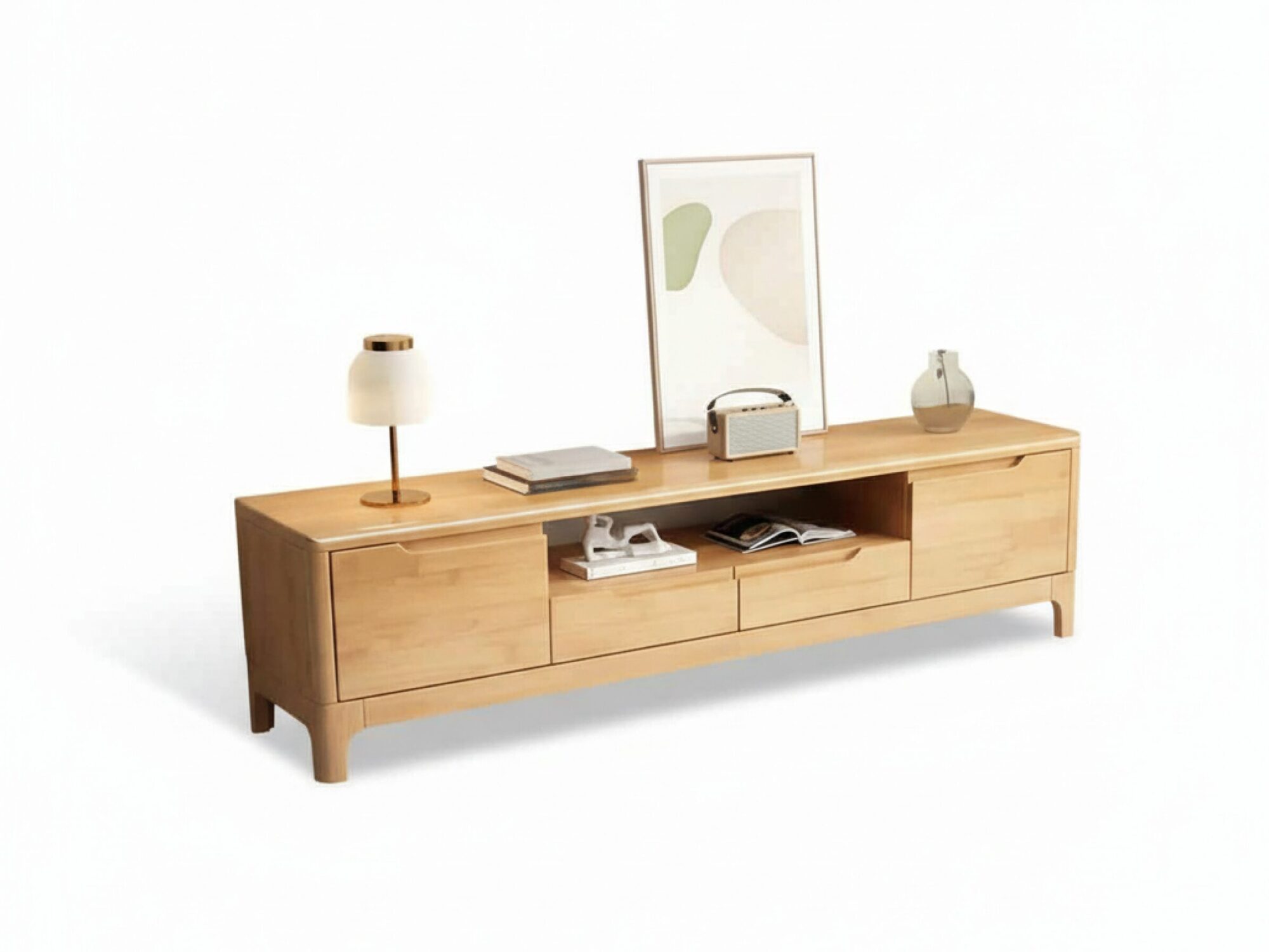 nut-brown-rubberwood-tv-stand-with-shelves-cabinet-3 Nut Brown Rubberwood Tv Stand With Shelves Cabinet 3