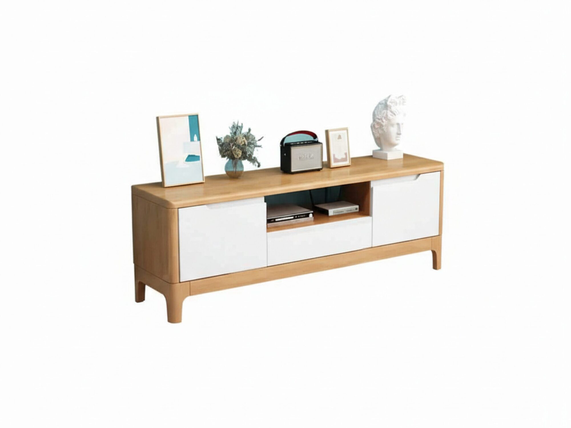 nut-brown-rubberwood-tv-stand-with-shelves-cabinet-5 Nut Brown Rubberwood Tv Stand With Shelves Cabinet 5